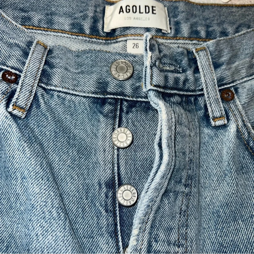 Agolde 90’s High Rise Straight Leg Women's Distressed Light Blue Jeans Size 26 - Picture 11 of 14